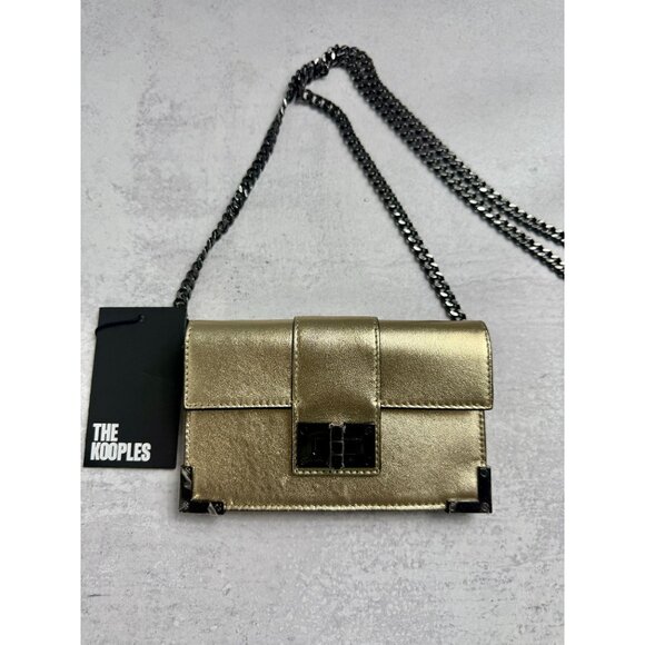 NWT The Kooples‎ Small Emily Champagne Gold Leather Clutch Wallet Chain Strap - Picture 3 of 10